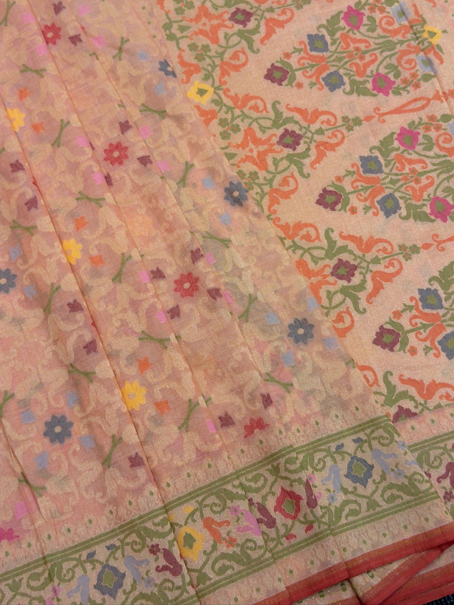 Pure Cotton Jamdani Saree | Elegant Peach Pink Design