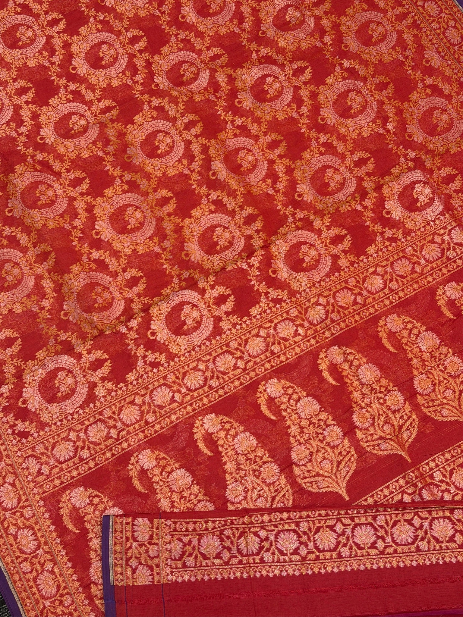 Pure Cotton Jamdani Saree | Elegant Rust Red Design