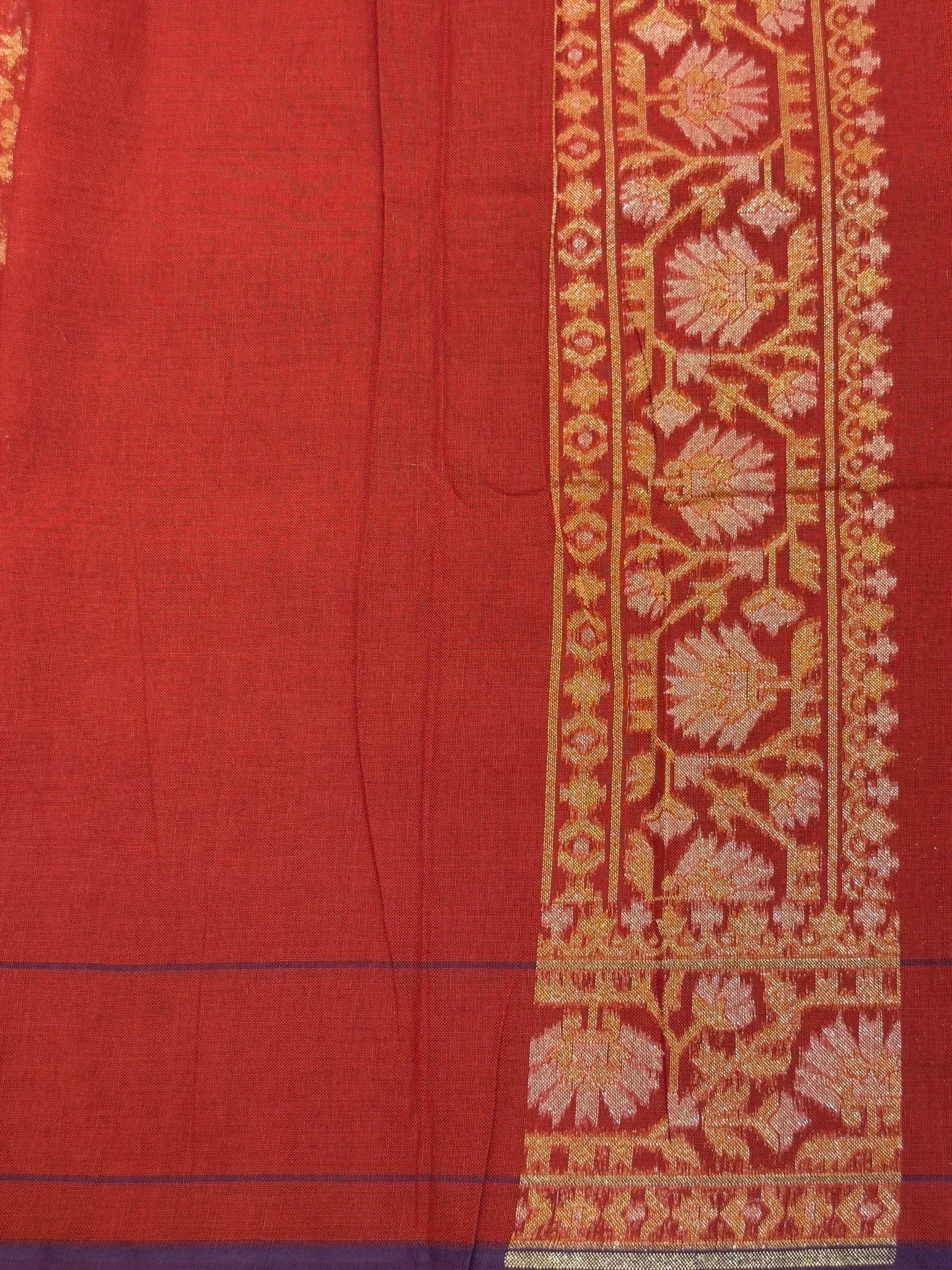 Pure Cotton Jamdani Saree | Elegant Rust Red Design