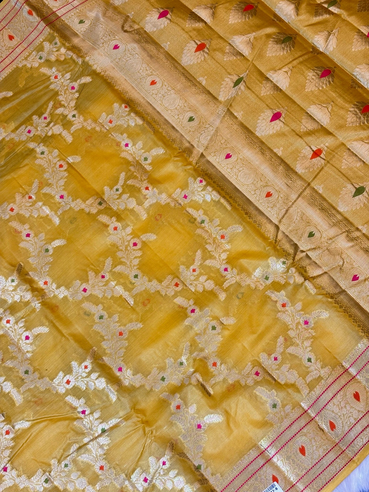 Yellow Pure Chiniya Silk Saree with Zari Weave Border | Elegant Festive & Wedding Wear