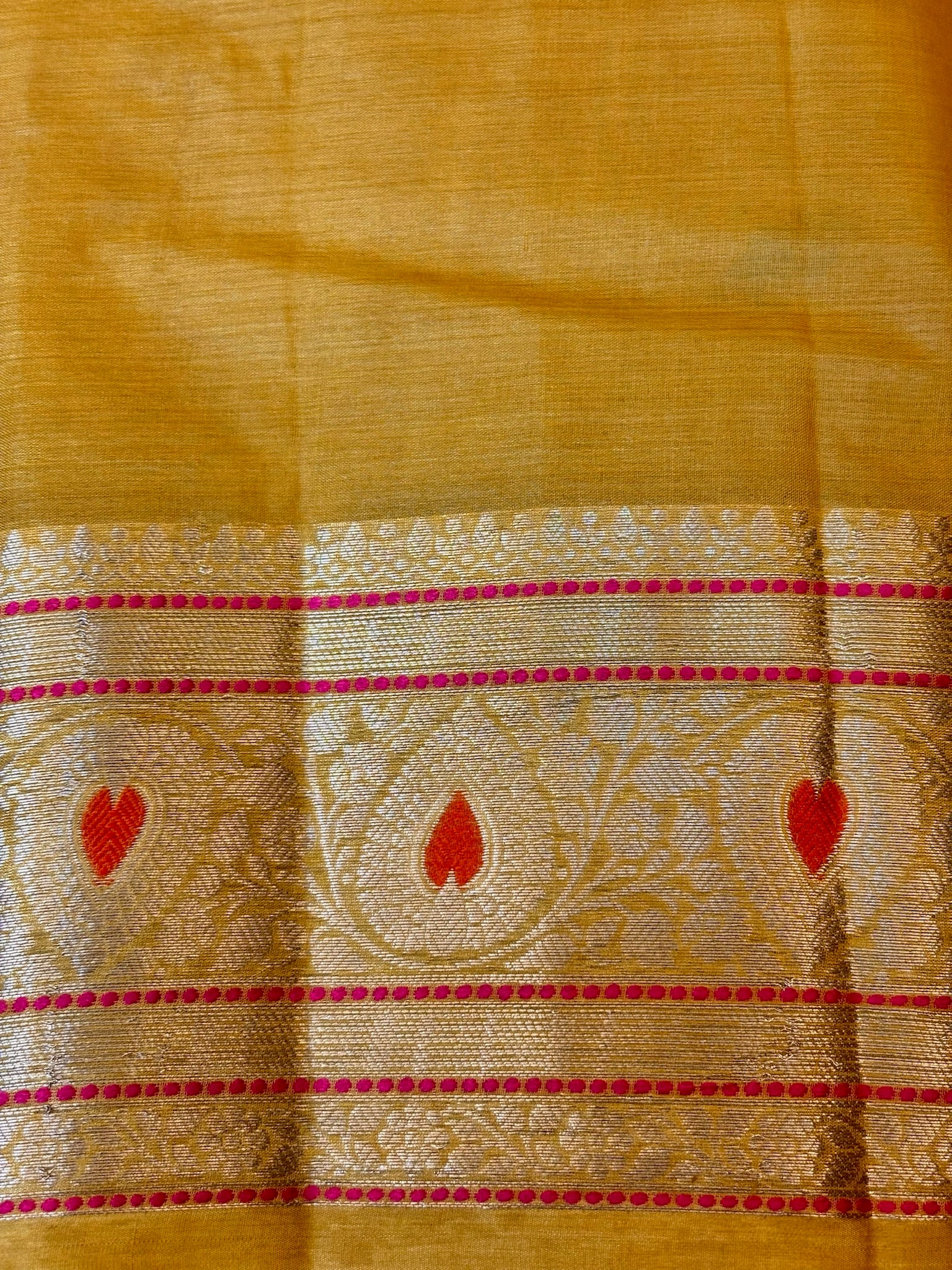 Yellow Pure Chiniya Silk Saree with Zari Weave Border | Elegant Festive & Wedding Wear