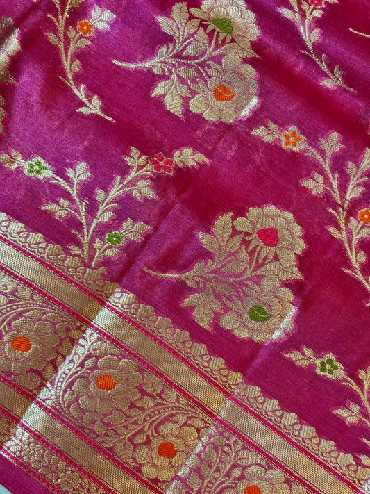 Blush Pink Pure Chiniya Silk Saree with Zari Weave Border | Elegant Festive & Wedding Wear