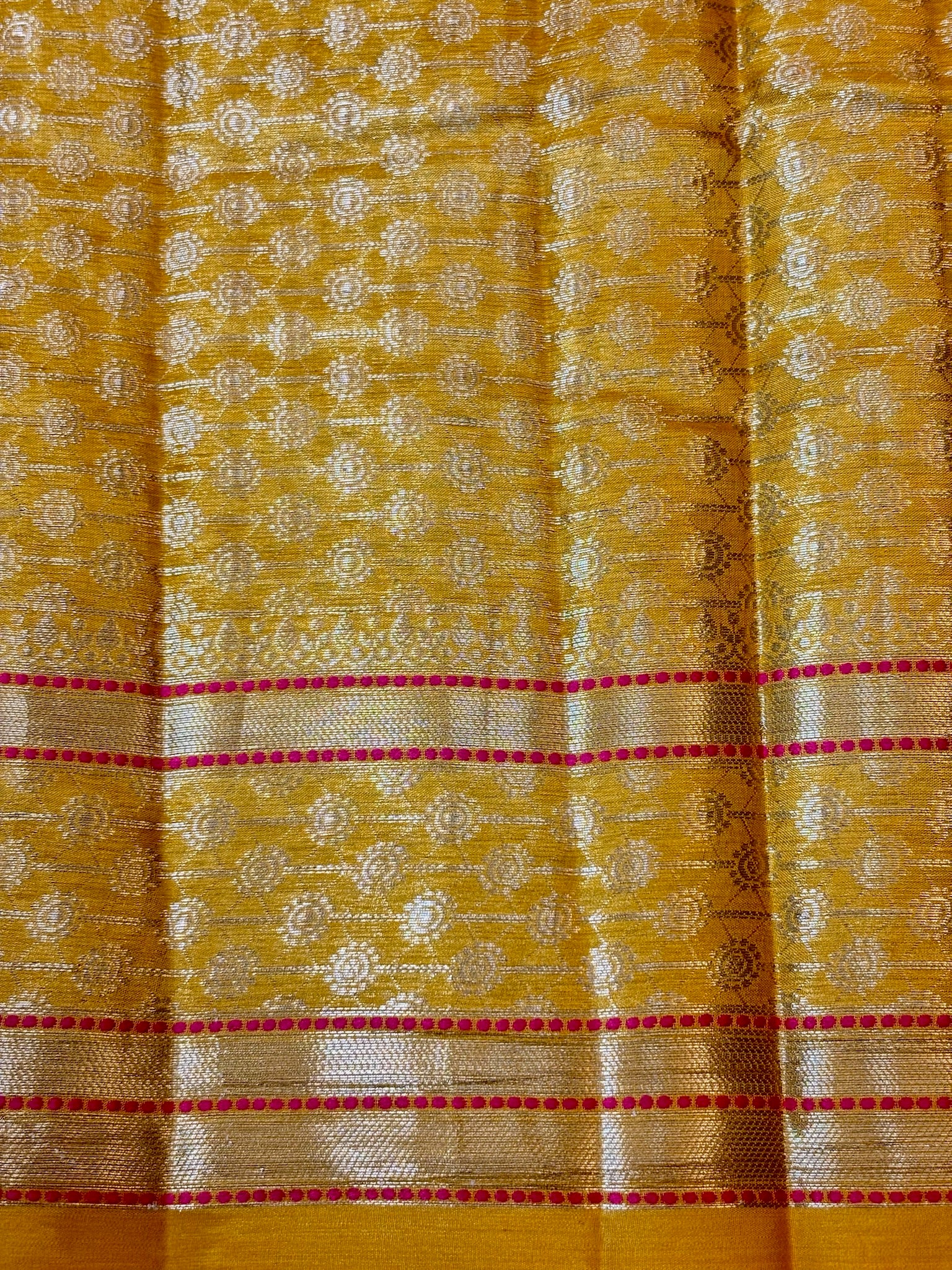 Yellow Pure Chiniya Silk Saree with Zari Weave Border | Elegant Festive & Wedding Wear