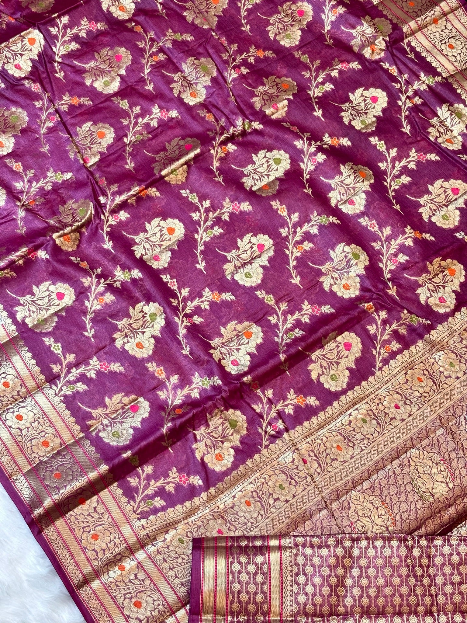 Rich Wine Purple Pure Chiniya Silk Saree with Zari Weave Border | Elegant Festive & Wedding Wear