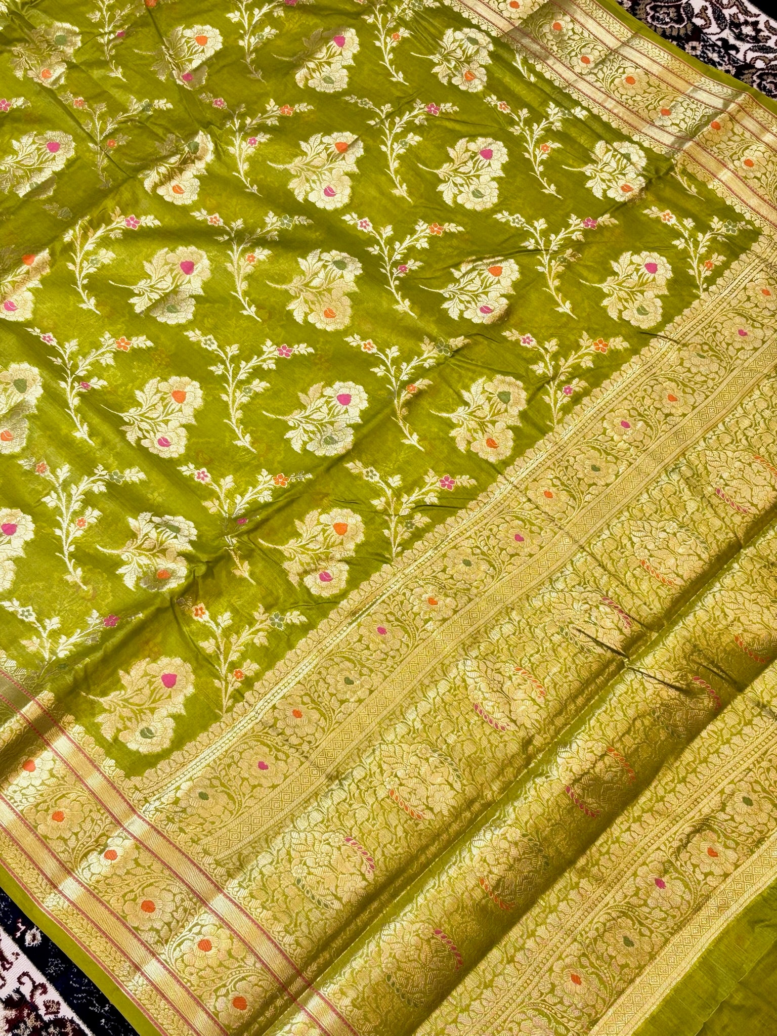 Pista Green Pure Chiniya Silk Saree with Zari Weave Border | Elegant Festive & Wedding Wear