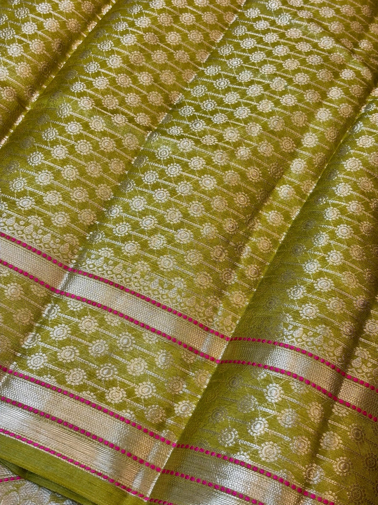 Pista Green Pure Chiniya Silk Saree with Zari Weave Border | Elegant Festive & Wedding Wear