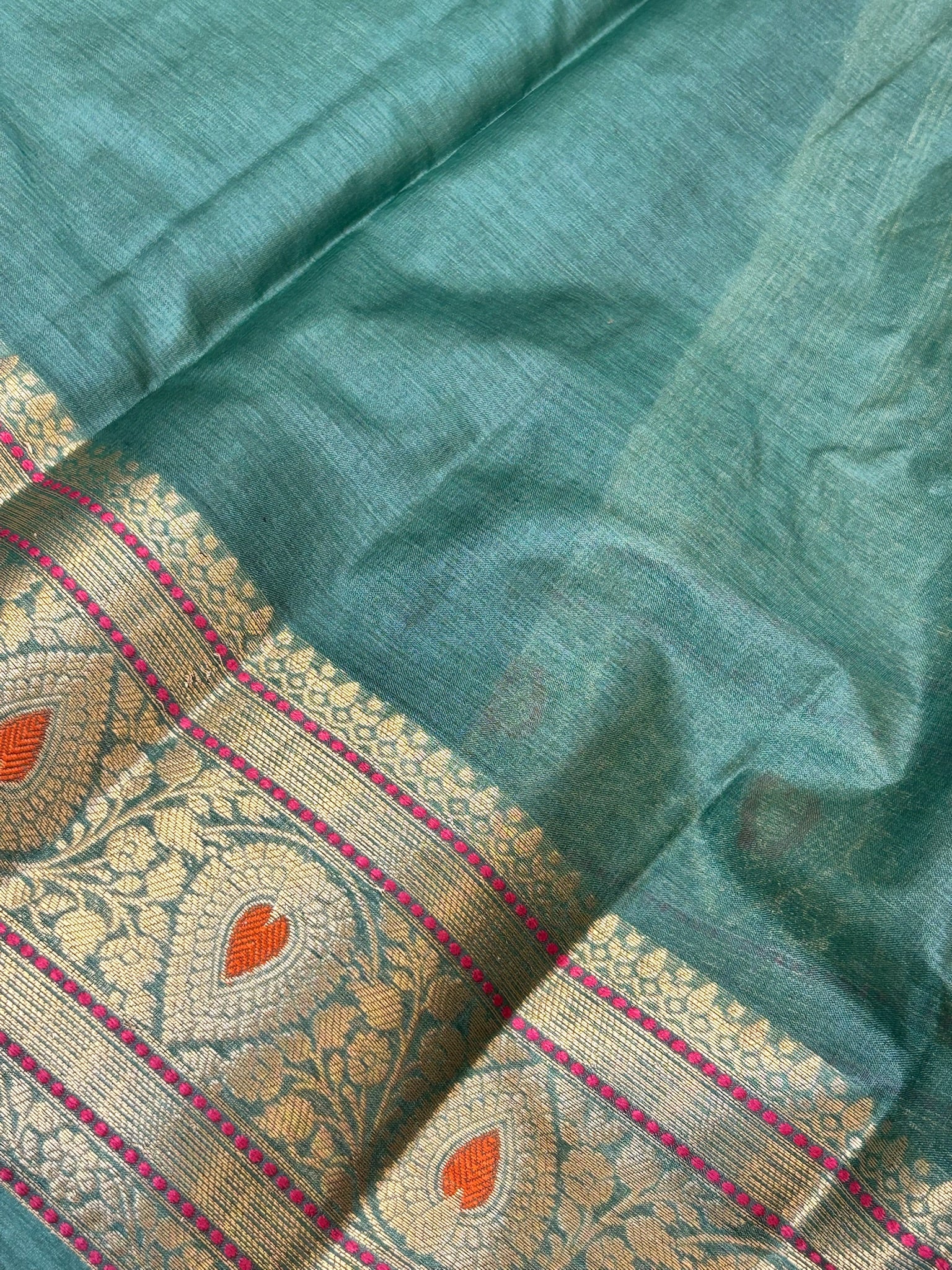 Seag Green Pure Chiniya Silk Saree with Zari Weave Border | Elegant Festive & Wedding Wear