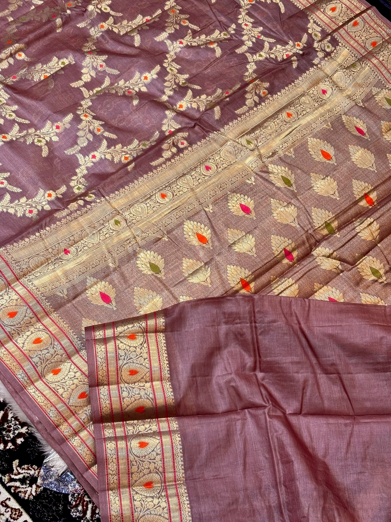 Mauve Pure Chiniya Silk Saree with Zari Weave Border | Elegant Festive & Wedding Wear