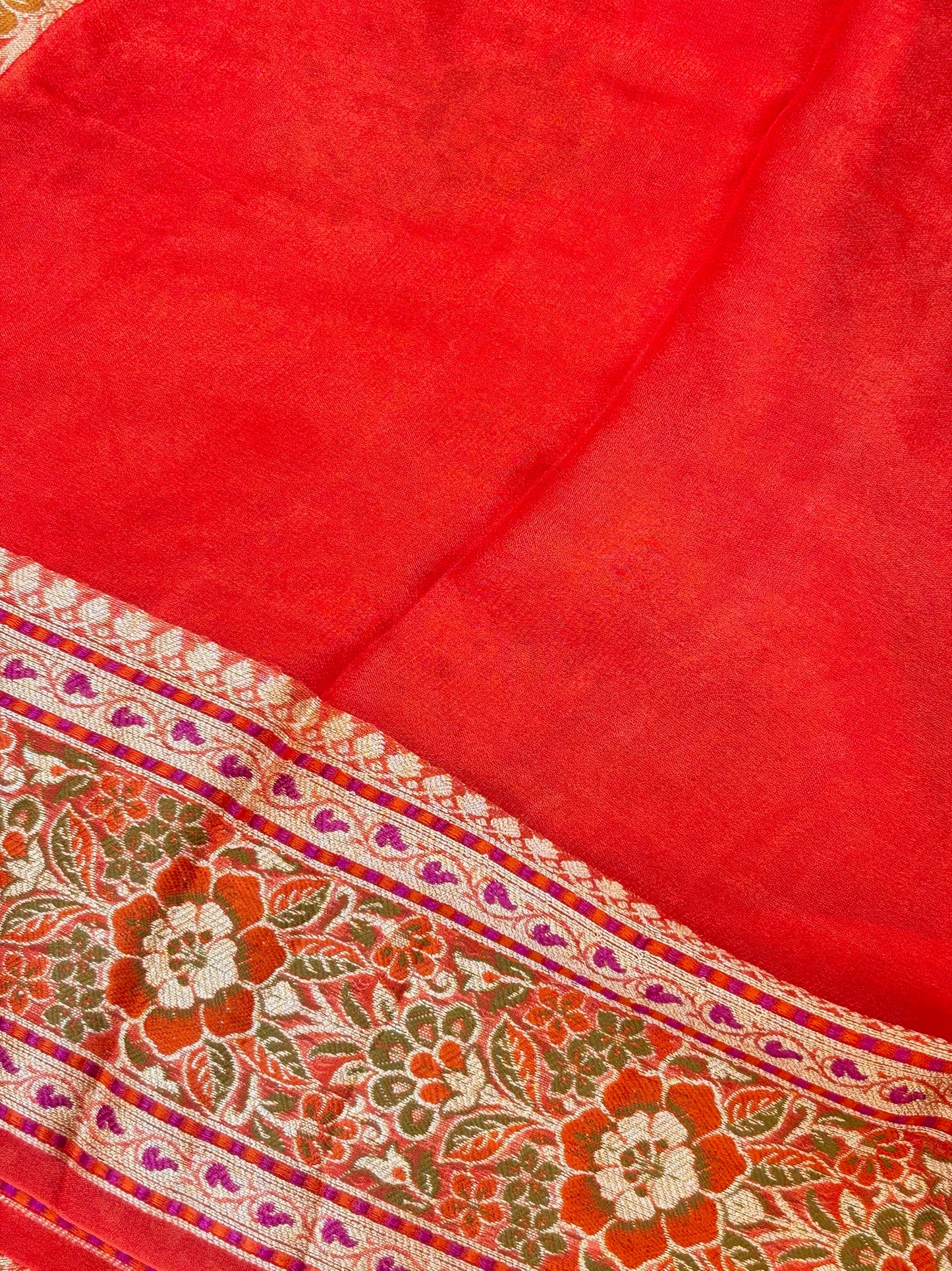 Pure Chiffon Silk Saree in Coral Orange with Zari Border | Handcrafted Elegant Party Wear