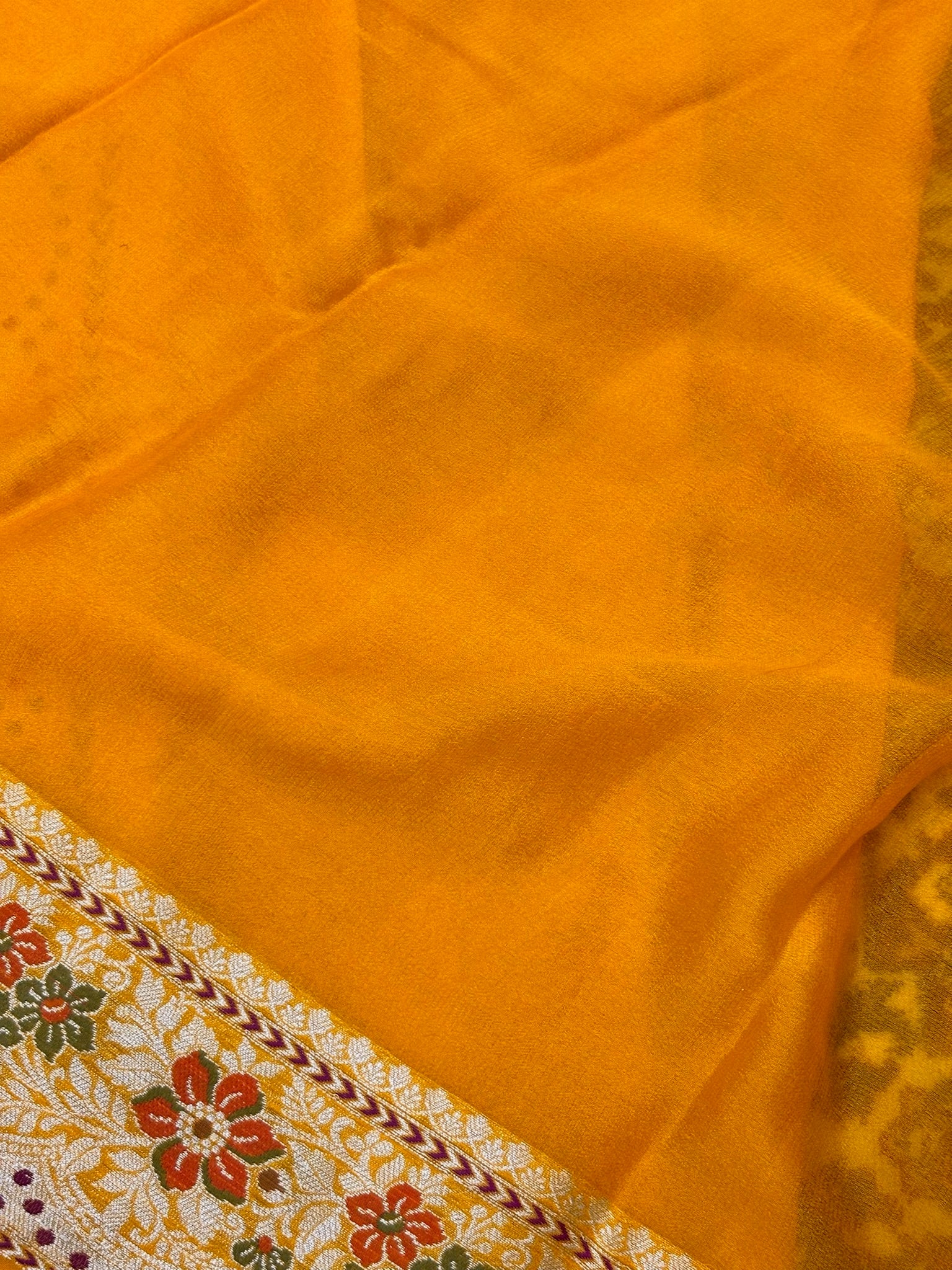 Pure Chiffon Silk Saree in Yellow with Zari Border | Handcrafted Elegant Party Wear