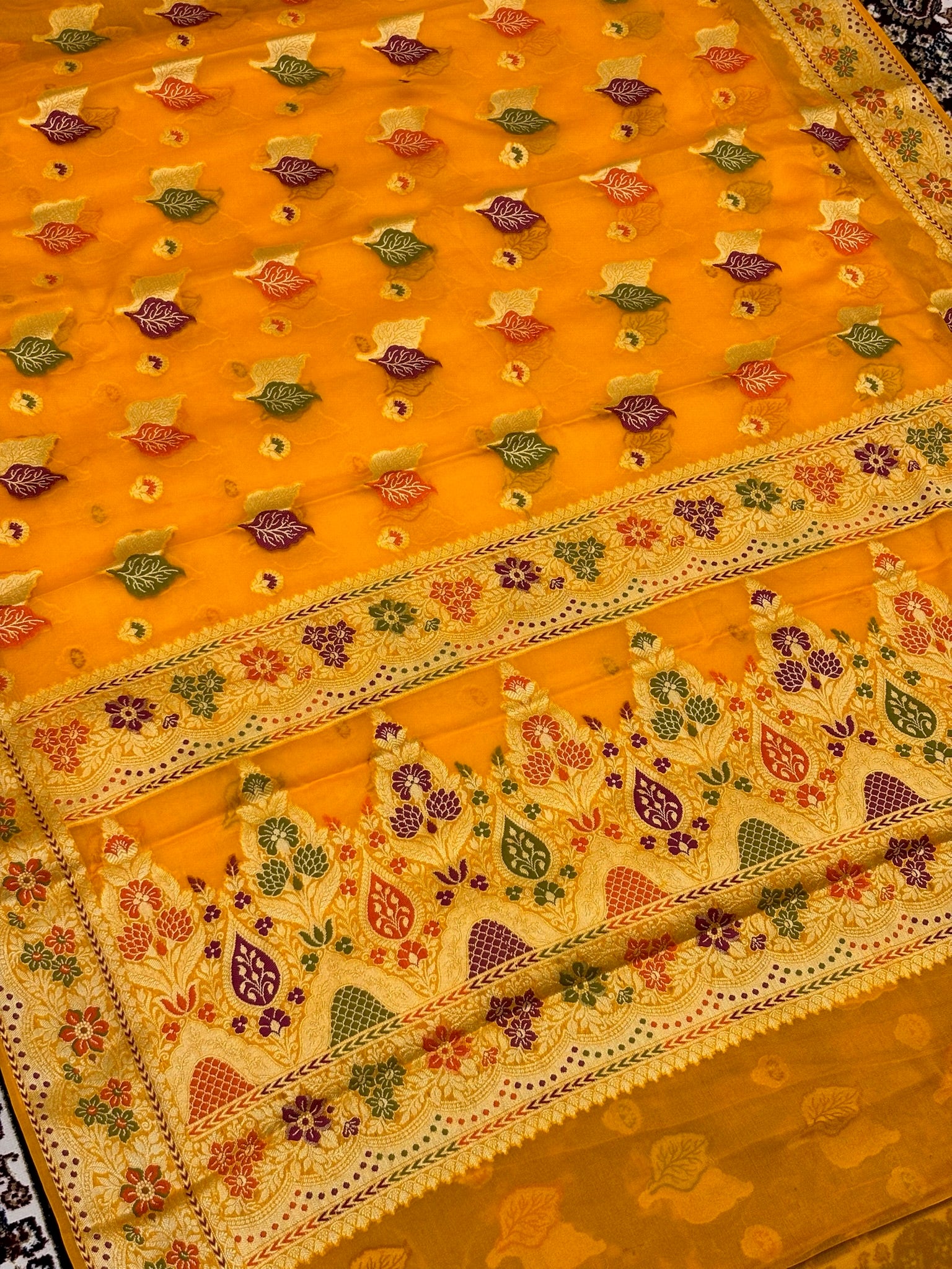 Pure Chiffon Silk Saree in Yellow with Zari Border | Handcrafted Elegant Party Wear
