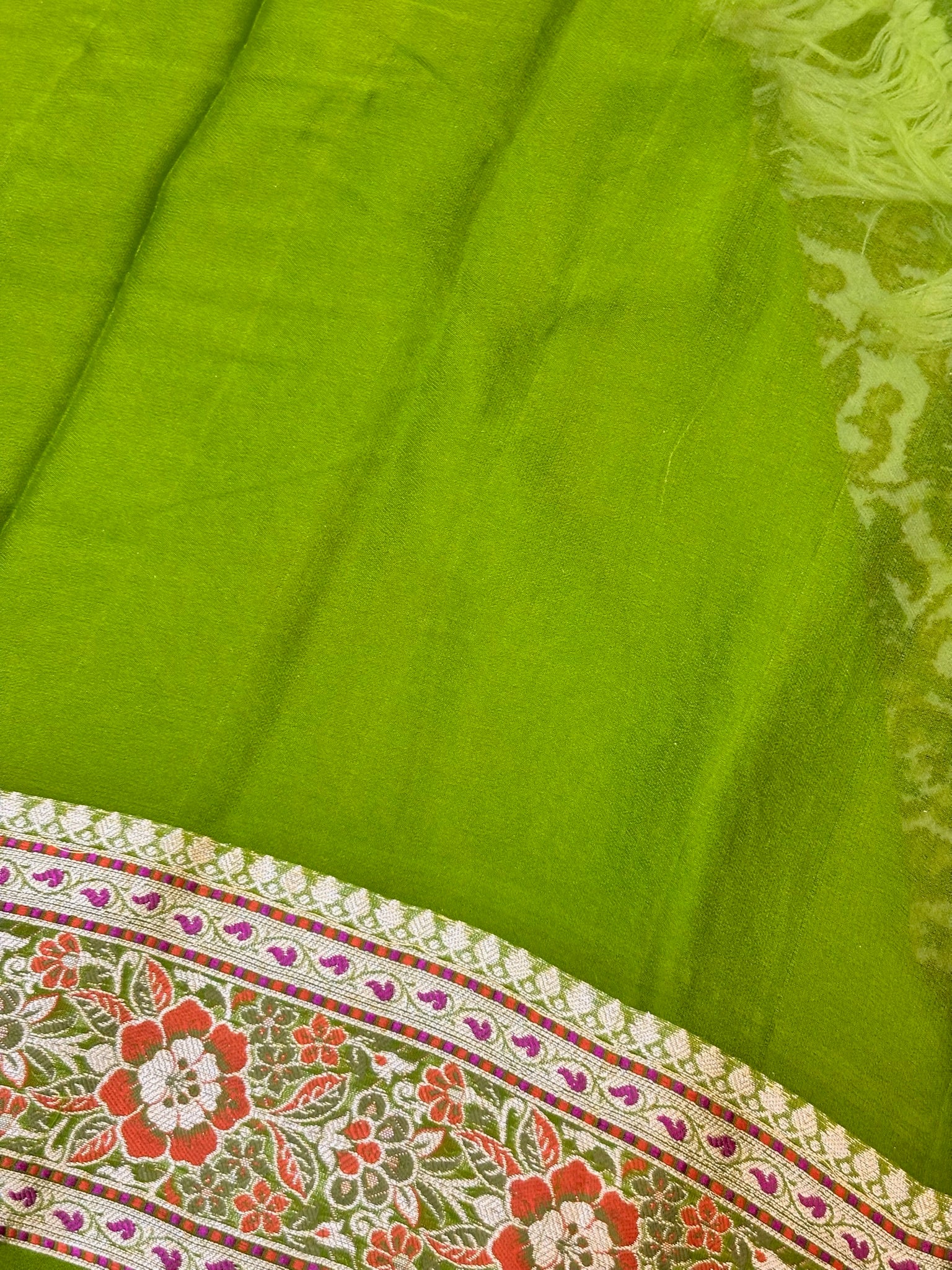 Pure Chiffon Silk Saree in Pista Green with Zari Border | Handcrafted Elegant Party Wear
