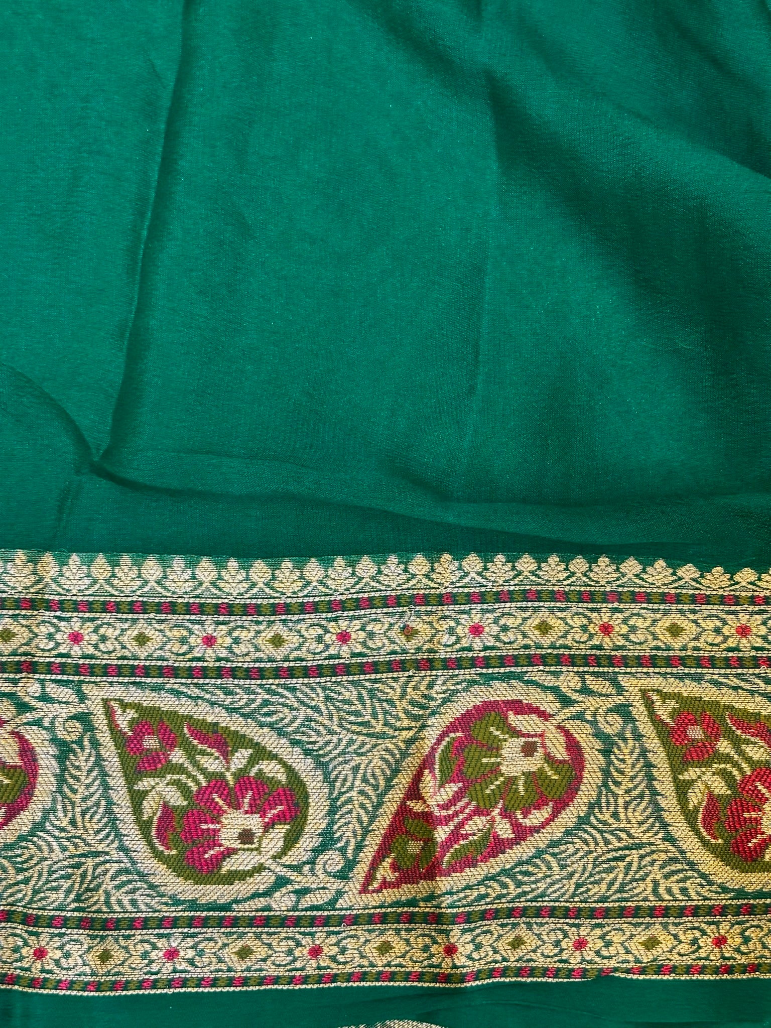 Pure Chiffon Silk Saree in Teal with Zari Border | Handcrafted Elegant Party Wear