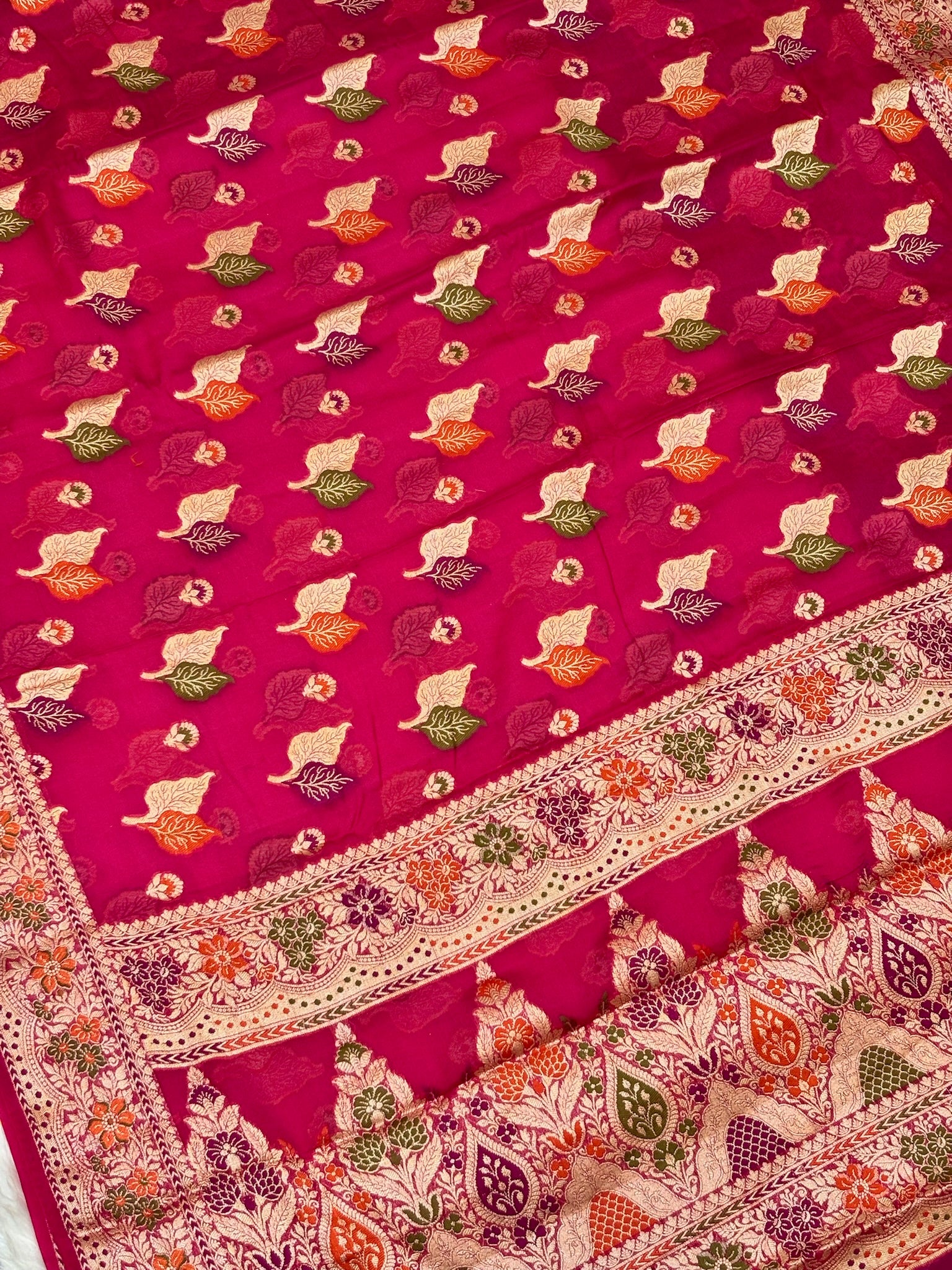 Pure Chiffon Silk Saree Rani Pink  in  with Zari Border | Handcrafted Elegant Party Wear