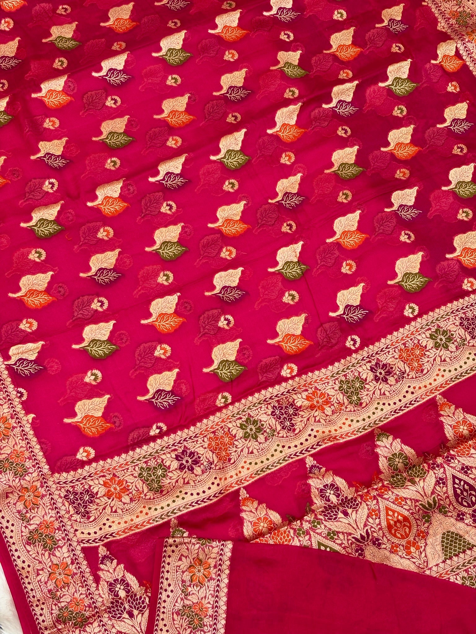 Pure Chiffon Silk Saree Rani Pink  in  with Zari Border | Handcrafted Elegant Party Wear