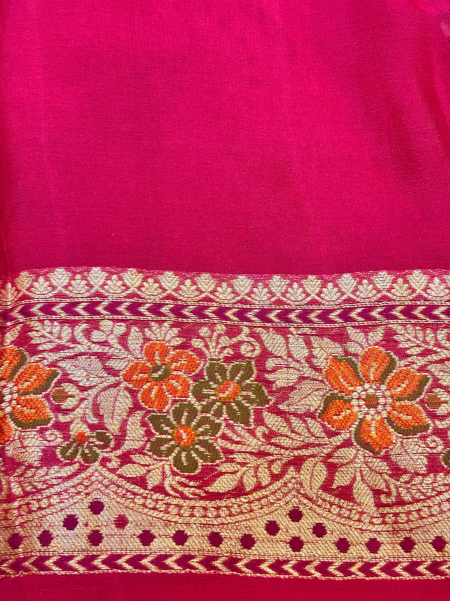 Pure Chiffon Silk Saree Rani Pink  in  with Zari Border | Handcrafted Elegant Party Wear