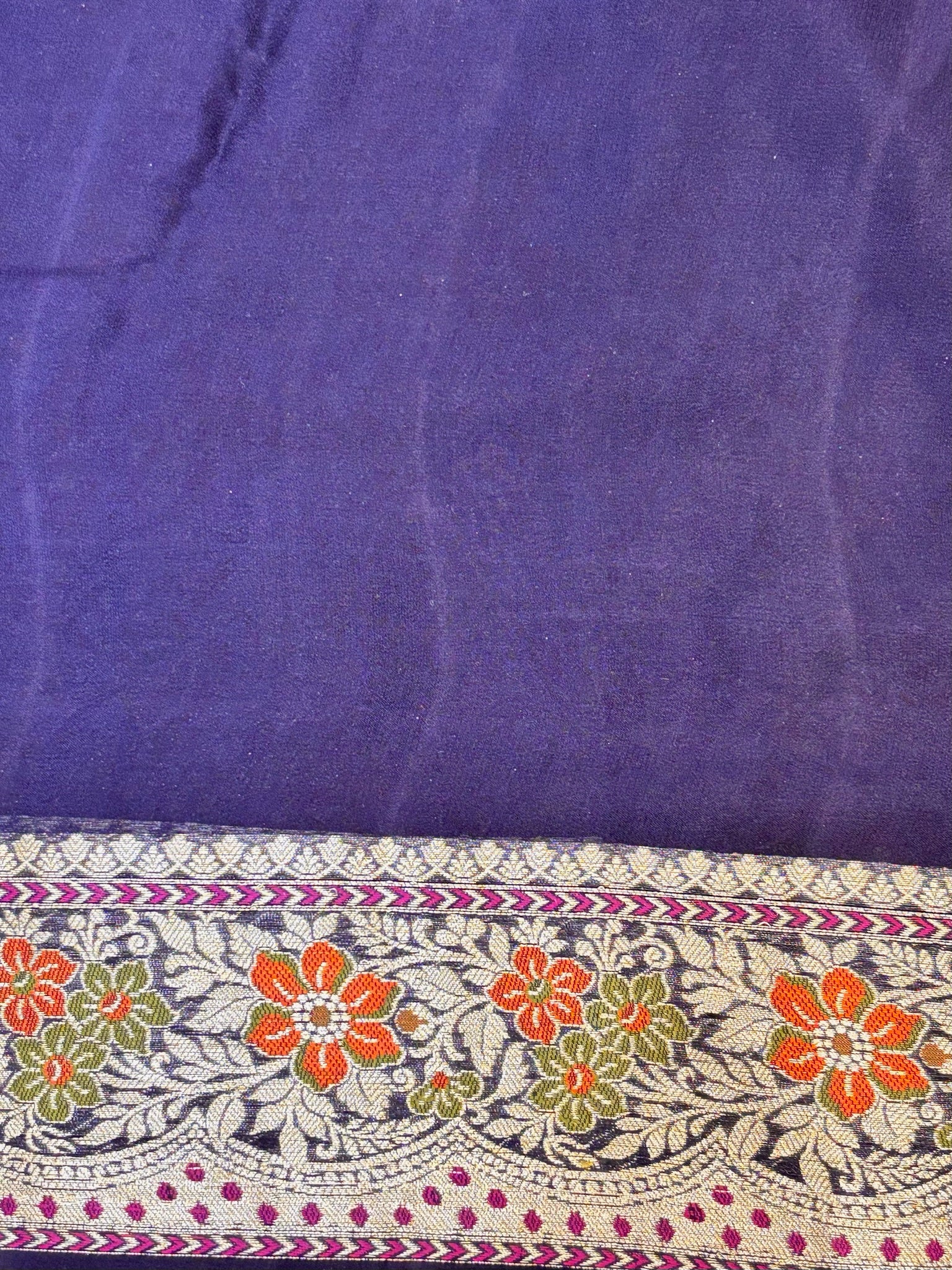 Pure Chiffon Silk Saree in Neavy Blue with Zari Border | Handcrafted Elegant Party Wear