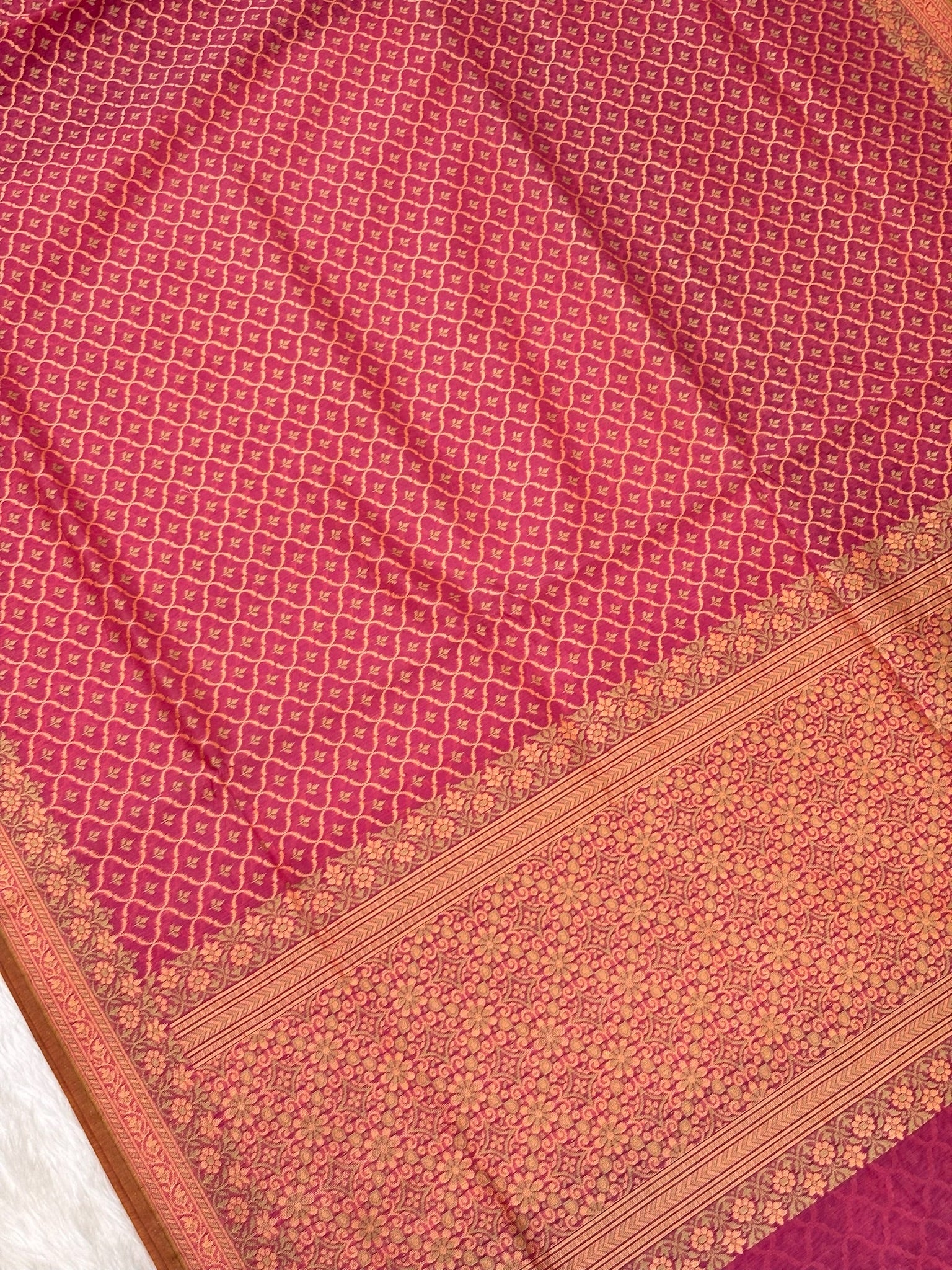 Pure Cotton Silk Saree in Rose Pink with Floral Buti & Elegant Border