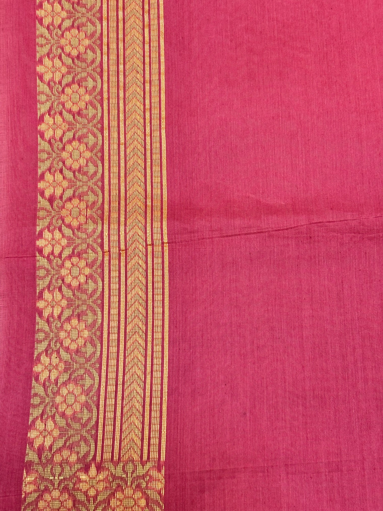 Pure Cotton Silk Saree in Rose Pink with Floral Buti & Elegant Border