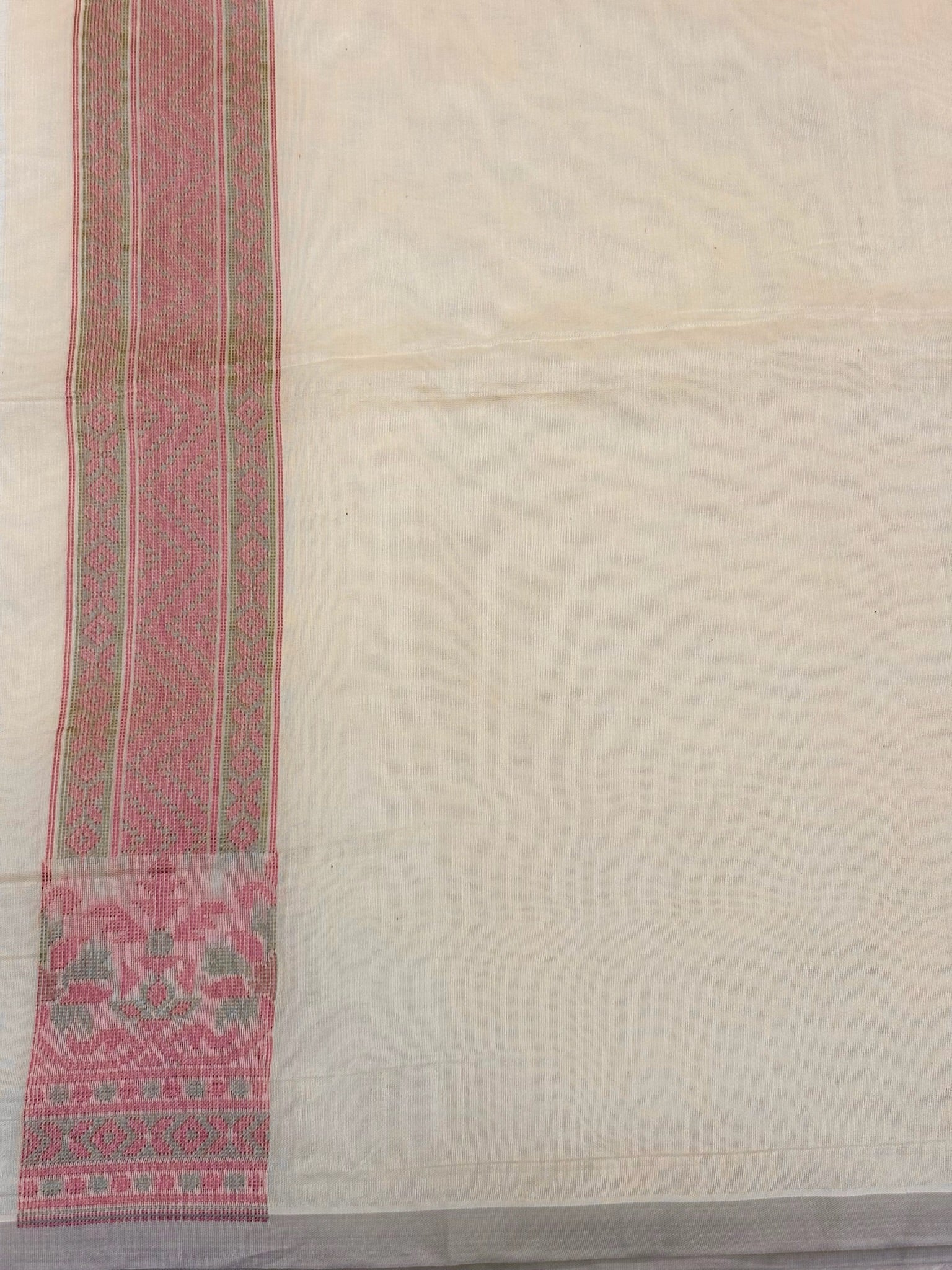 Pure Cotton Silk Saree in with Ivory Floral Buti & Elegant Border
