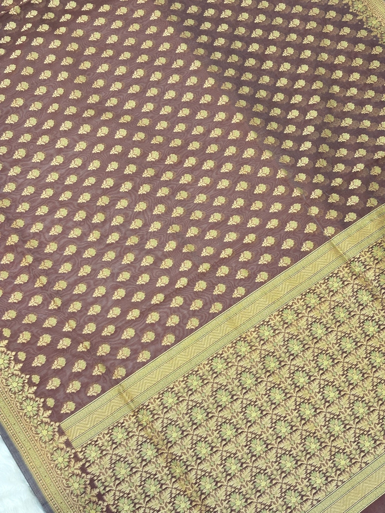 Pure Cotton Silk Saree in Muted Lavender with Floral Buti & Elegant Border