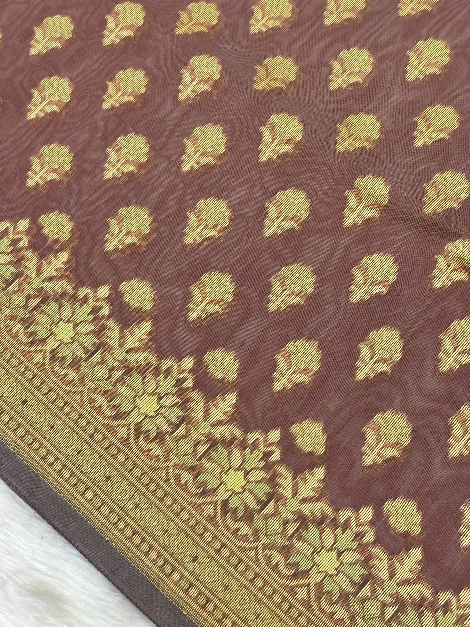 Pure Cotton Silk Saree in Muted Lavender with Floral Buti & Elegant Border