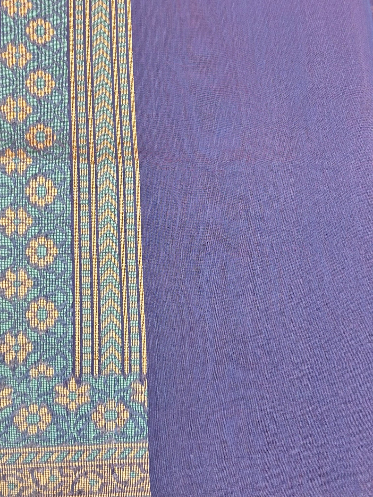 Pure Cotton Silk Saree in Regal Blue Tone with Floral Buti & Elegant Border