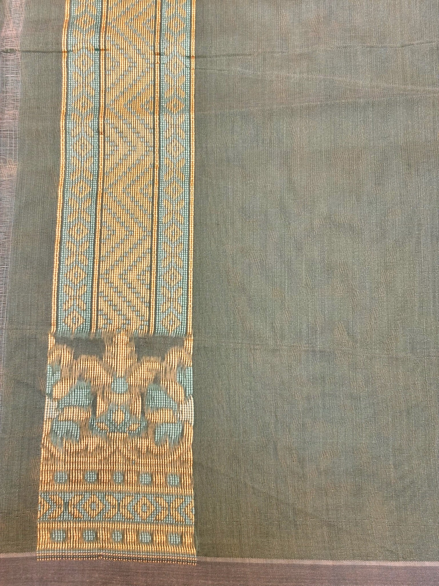 Pure Cotton Silk Saree in Sea Green with Floral Buti & Elegant Border
