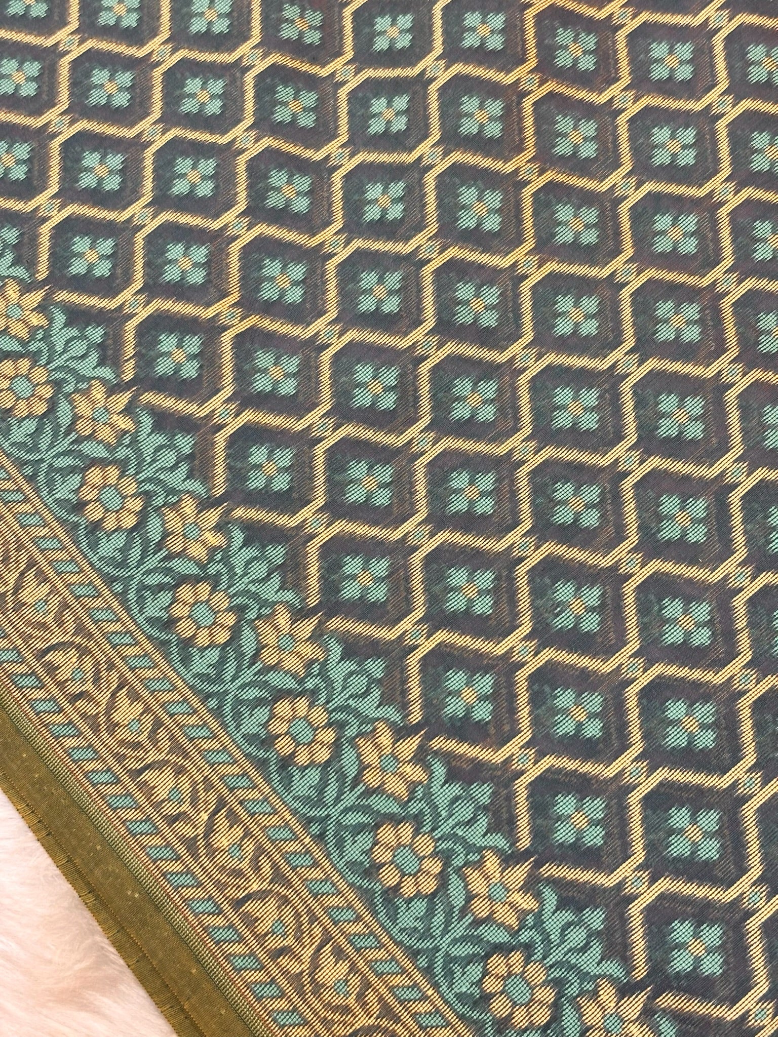 Pure Cotton Silk Saree in Teal Blue with Floral Buti & Elegant Border
