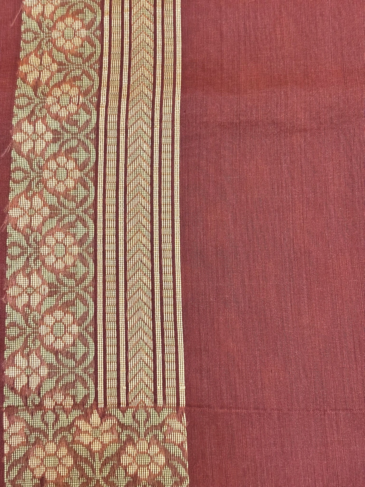 Pure Cotton Silk Saree in Rust Brown with Floral Buti & Elegant Border