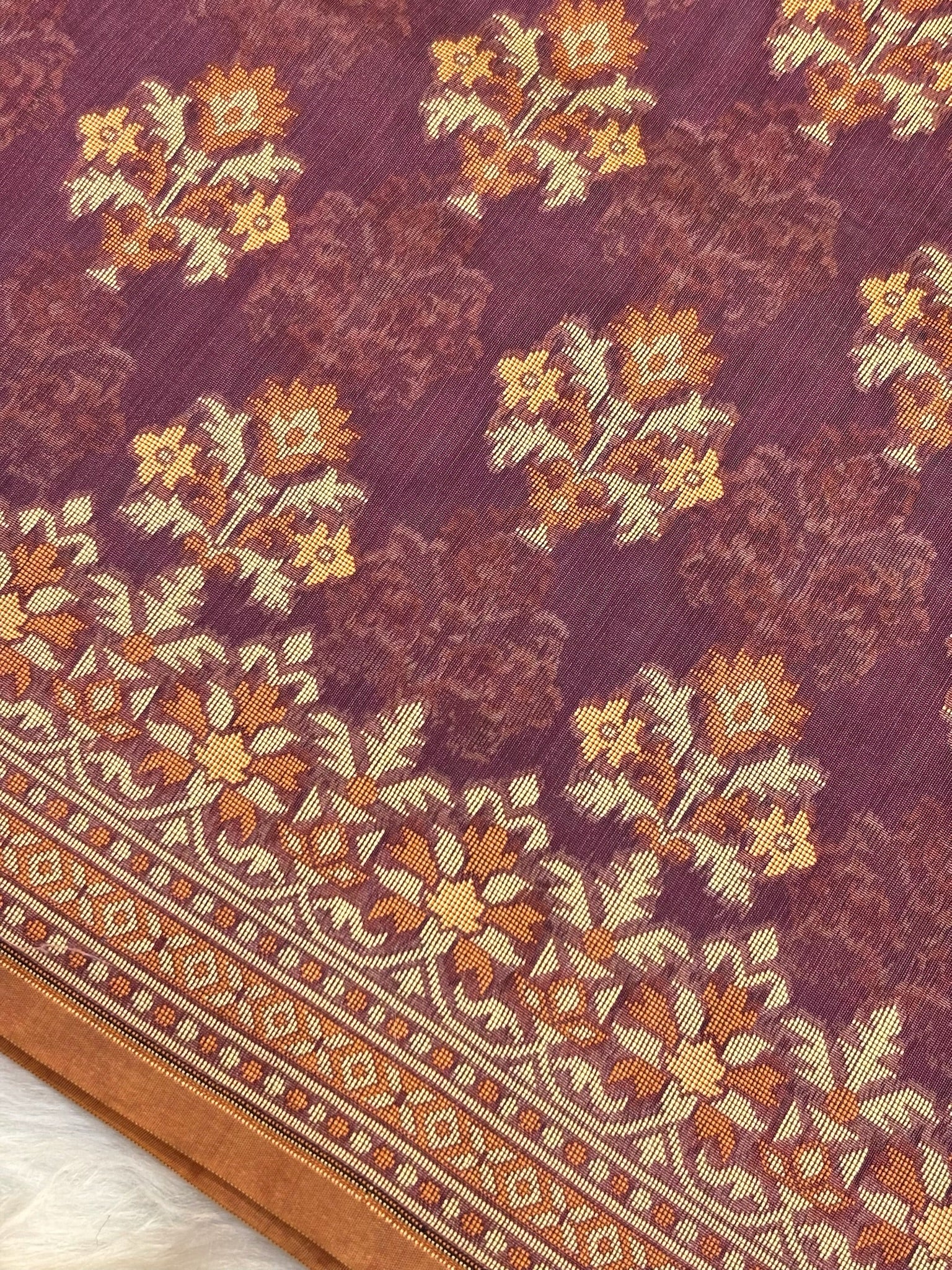 Pure Cotton Silk Saree in Soft Plum with Floral Buti & Elegant Border