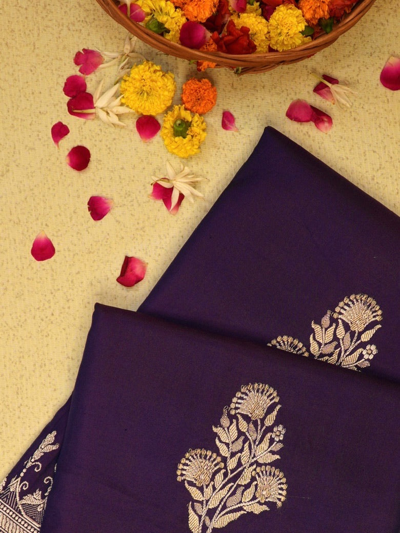Purple 100% Pure Ektara Handwoven Silk Saree with Zari Work