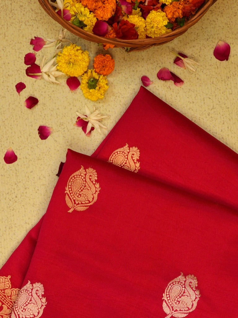 Red 100% Pure Katan Handwoven Silk Saree with Zari Work