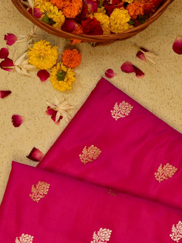 Rani Pink 100% Pure Katan Handwoven Silk Saree with Zari Work