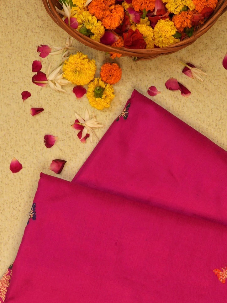 Rani Pink 100% Pure Katan Handwoven Silk Saree with Zari Work