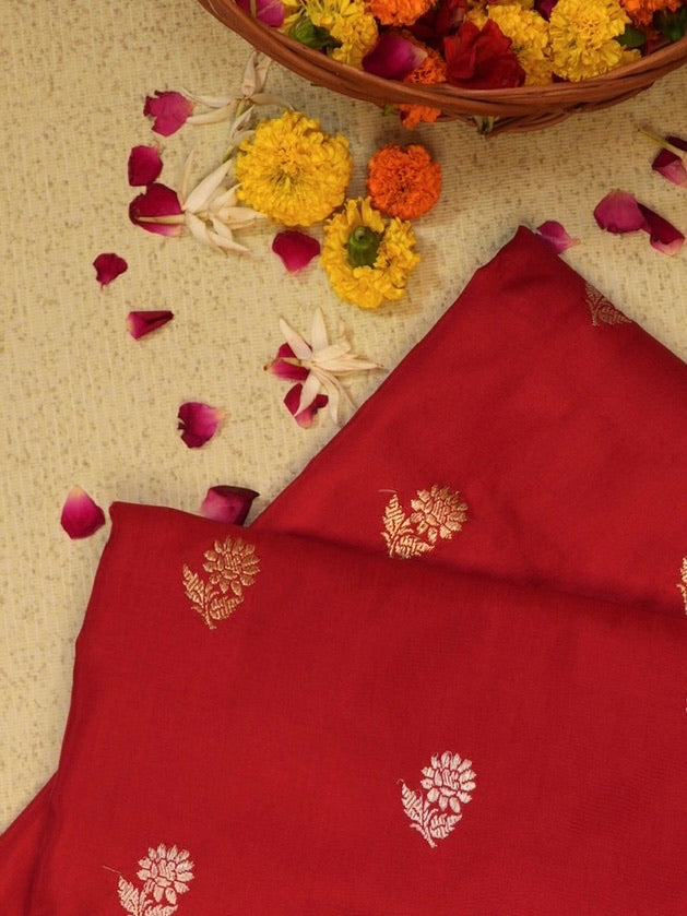 Red 100% Pure Katan Handwoven Silk Saree with Zari Work