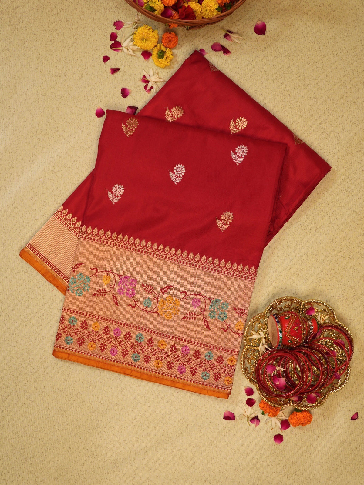 Red 100% Pure Katan Handwoven Silk Saree with Zari Work