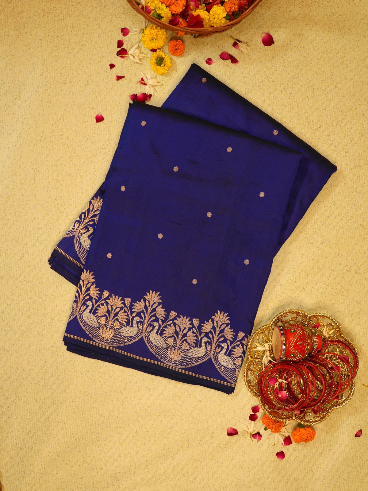 Royal Blue 100% Pure Katan Handwoven Silk Saree with Zari Work