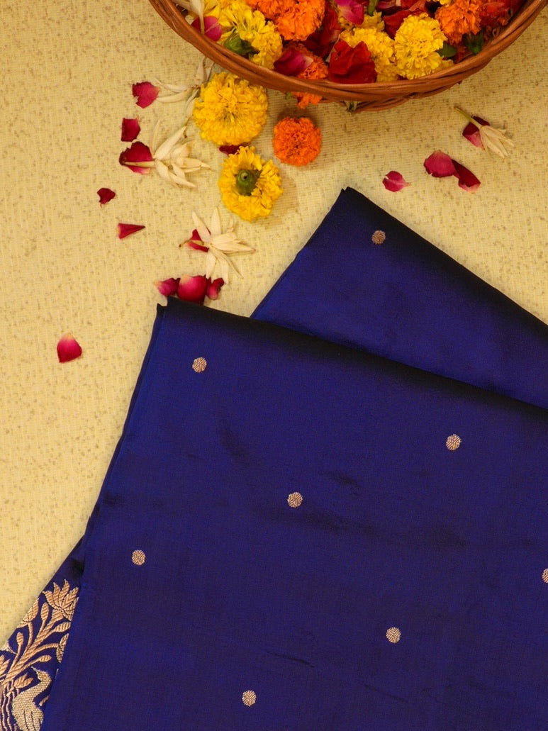 Royal Blue 100% Pure Katan Handwoven Silk Saree with Zari Work