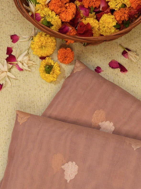 Dusty Rose Pink 100% Pure Katan Handwoven Silk Saree with Zari Work