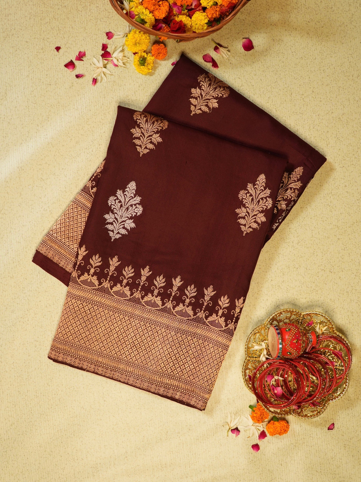 Wine 100% Pure Ektara Handwoven Silk Saree with Zari Work