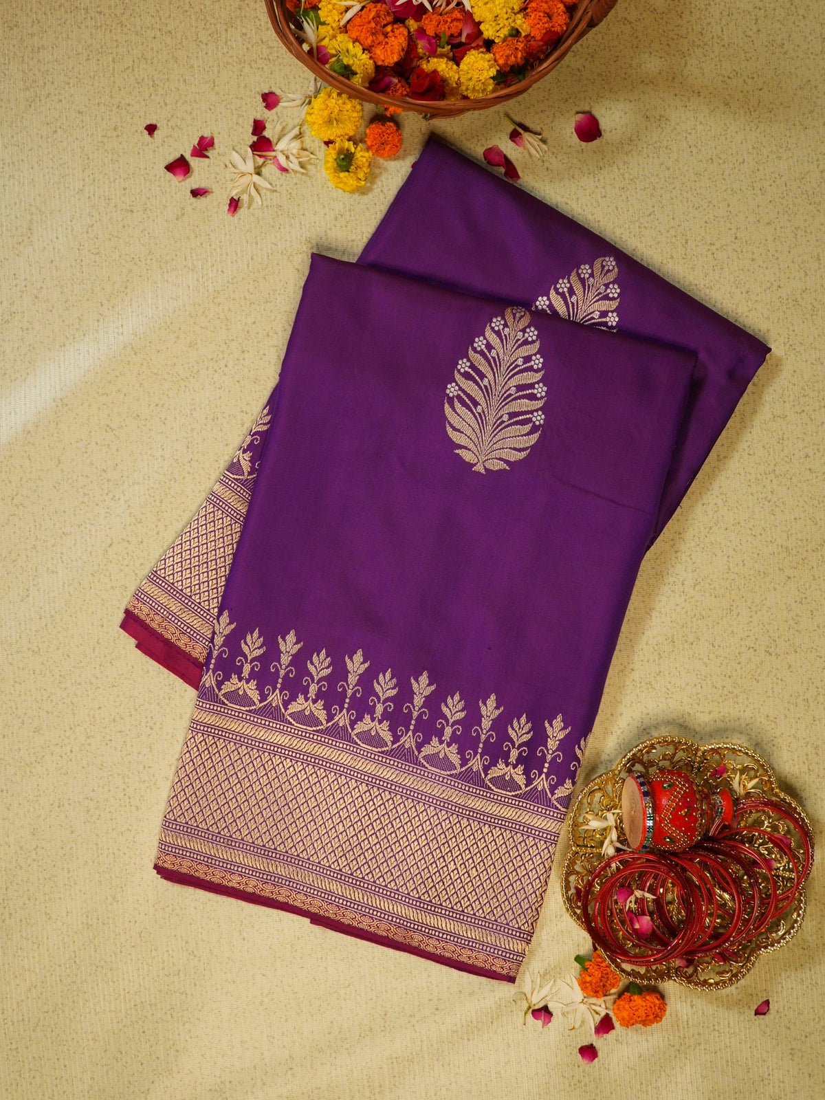 Purple 100% Pure Ektara Handwoven Silk Saree with Zari Work