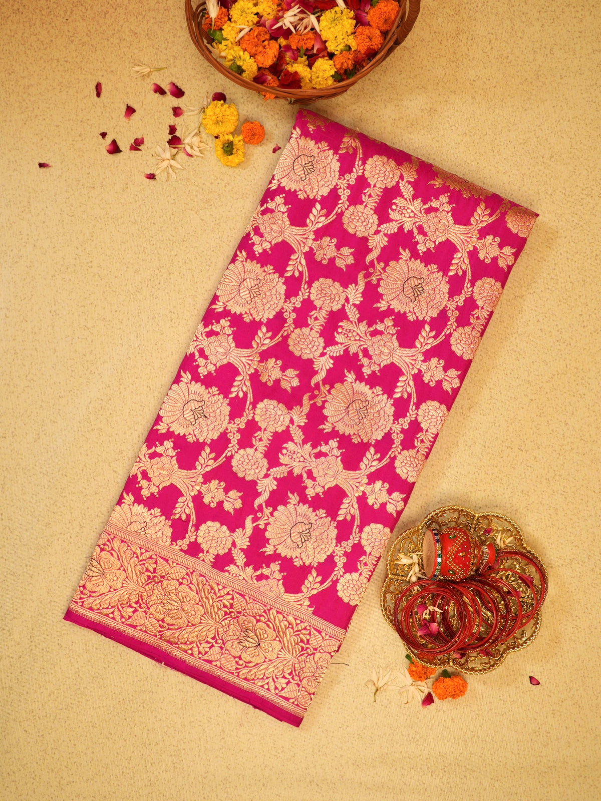 Rani Pink 100% Pure Katan Handwoven Silk Saree with Zari Work