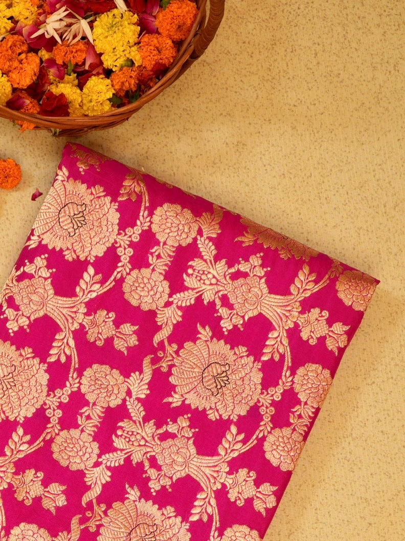 Rani Pink 100% Pure Katan Handwoven Silk Saree with Zari Work