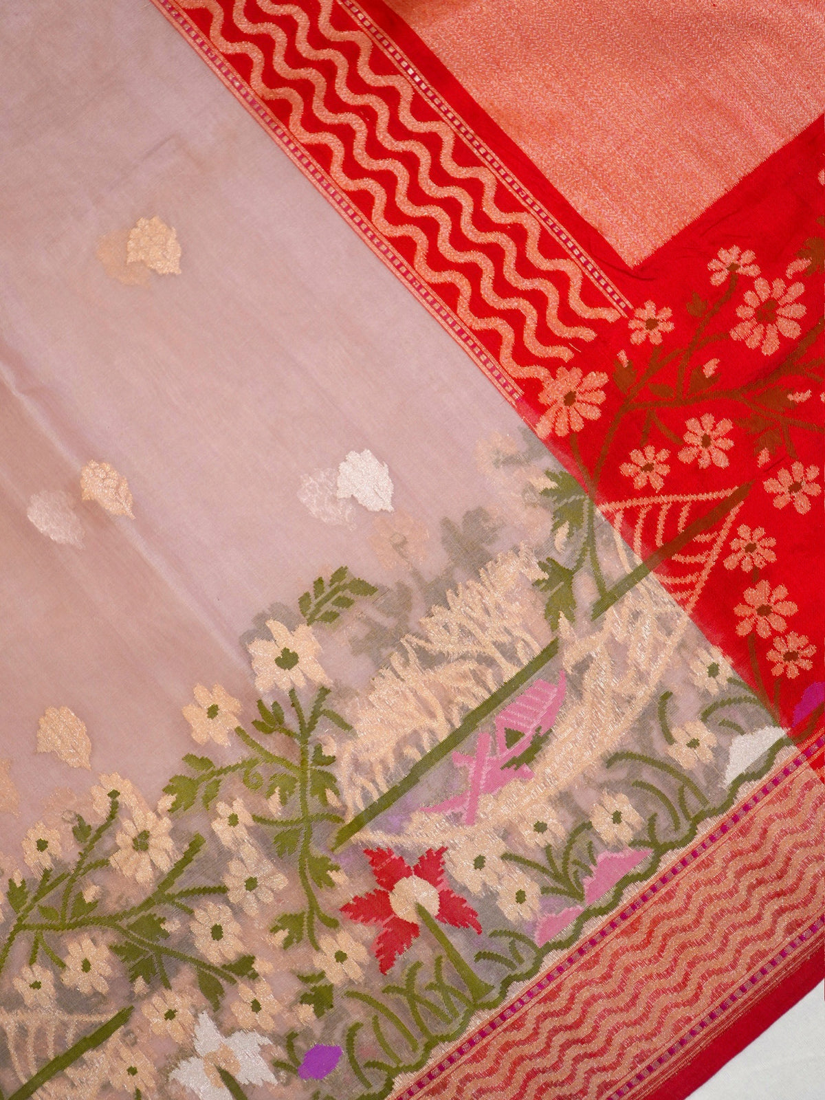 Dusty Rose Pink 100% Pure Katan Handwoven Silk Saree with Zari Work