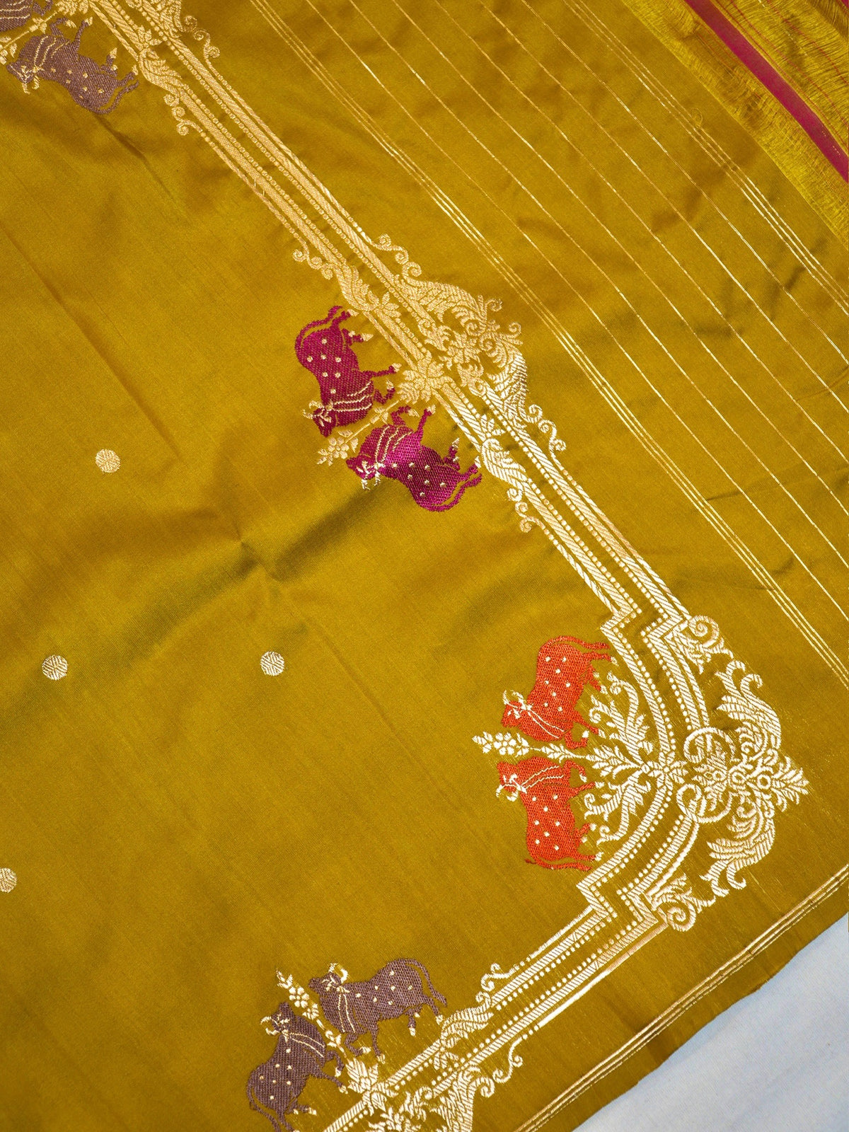 Golden Mustard Yellow 100% Pure Katan Handwoven Silk Saree with Zari Work