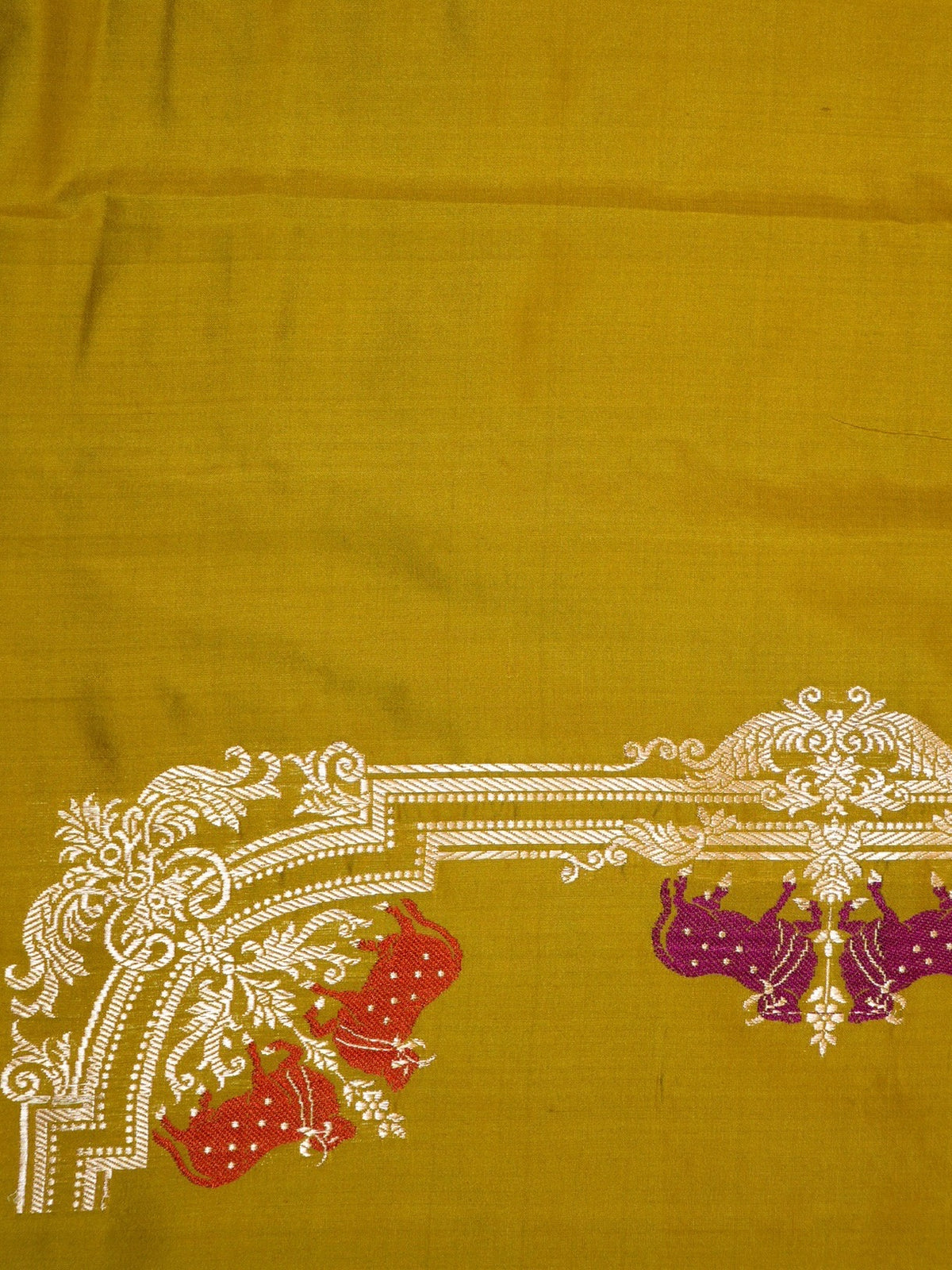 Golden Mustard Yellow 100% Pure Katan Handwoven Silk Saree with Zari Work