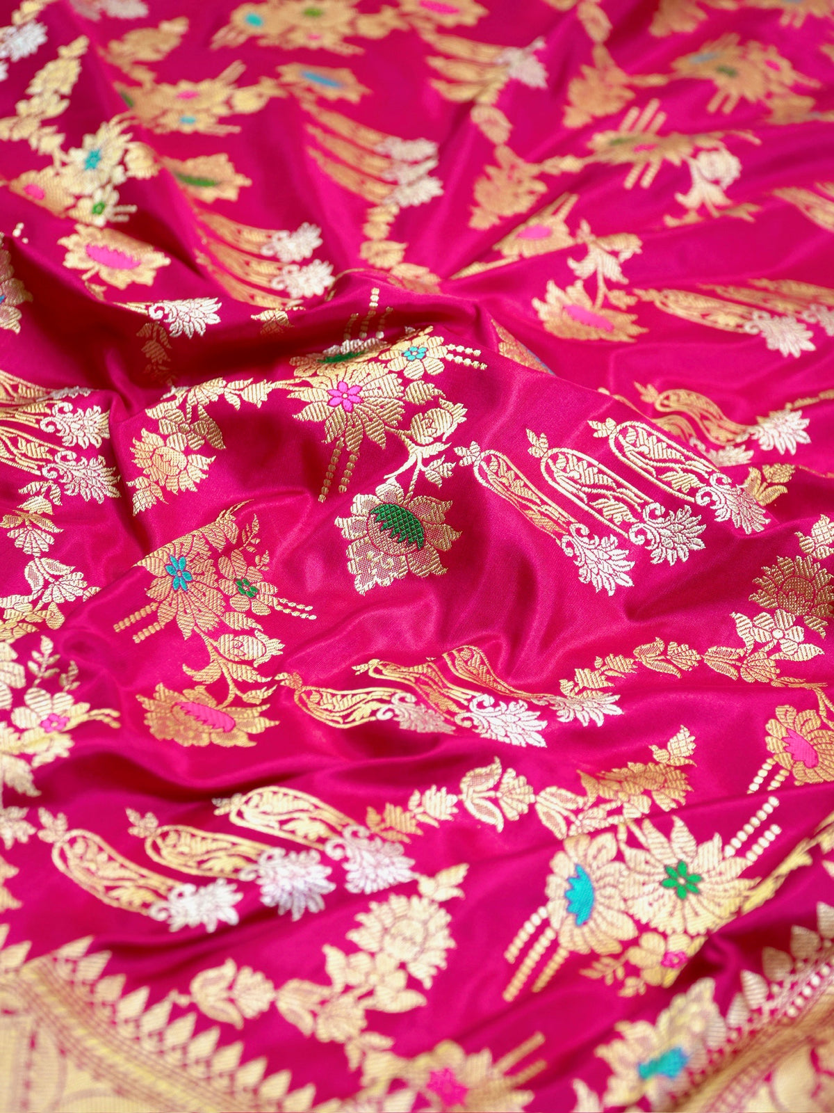 Rani Pink  100% Pure Katan Handwoven Silk Saree with Zari Work
