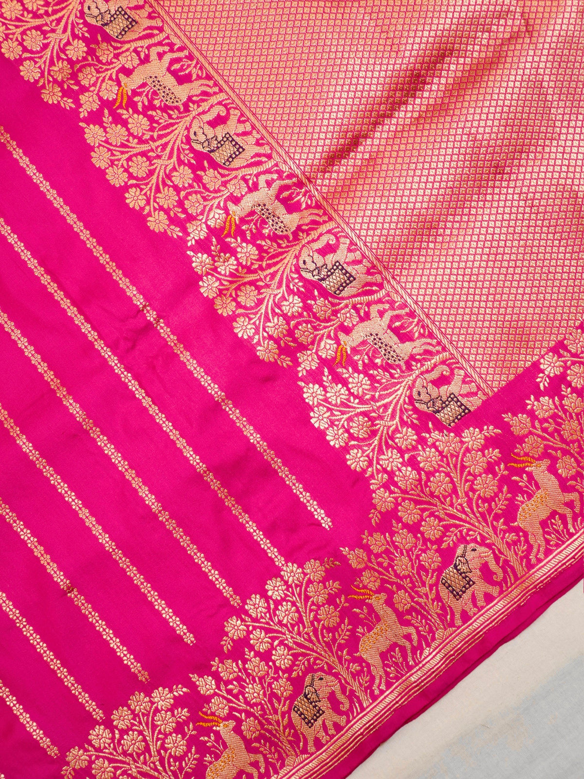 Rani Pink 100% Pure Katan Handwoven Silk Saree with Zari Work