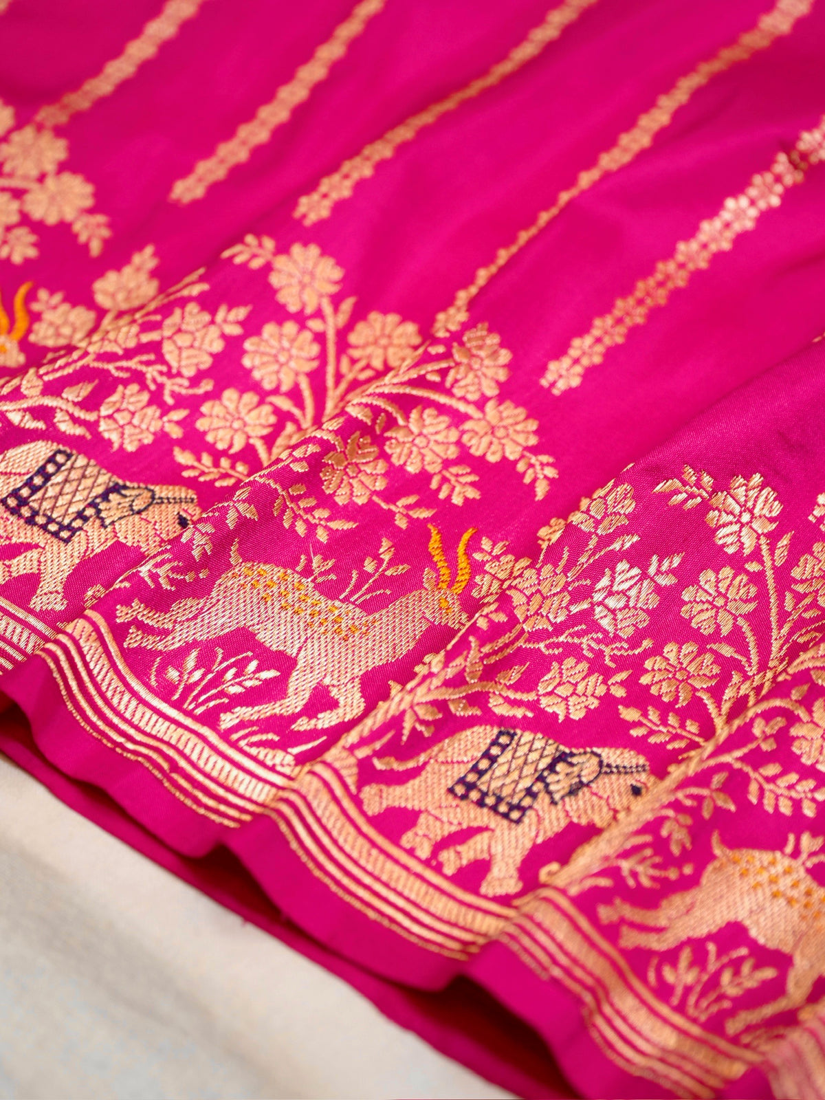 Rani Pink 100% Pure Katan Handwoven Silk Saree with Zari Work